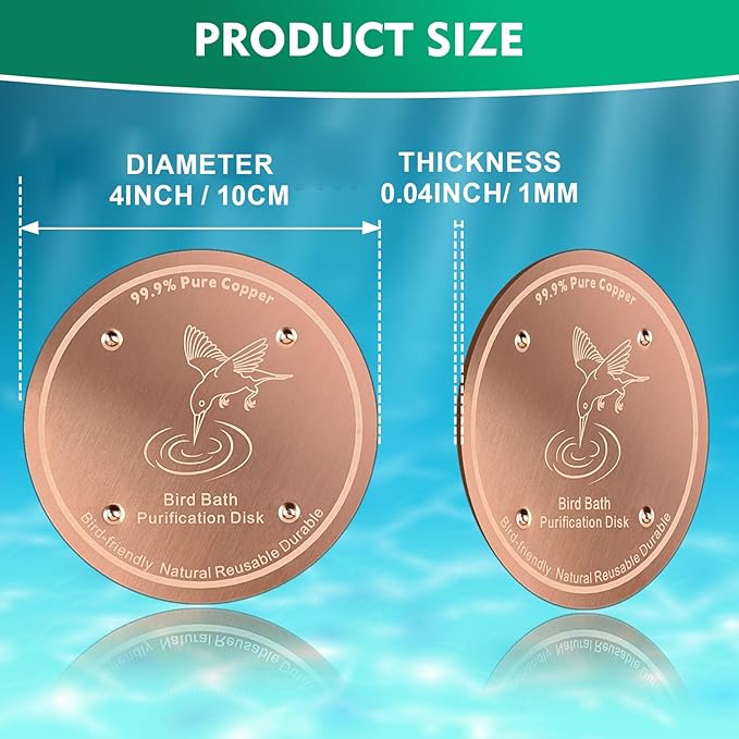 1 Pcs Copper Disc for Bird Bath | 99.99% Pure Copper Plate & Birdbath Disk | 0.6mm Thick Reinforced Design | Maintains Clean Water Naturally | Fits All Birdbath Bowls Year-Round (Bird Style 3)