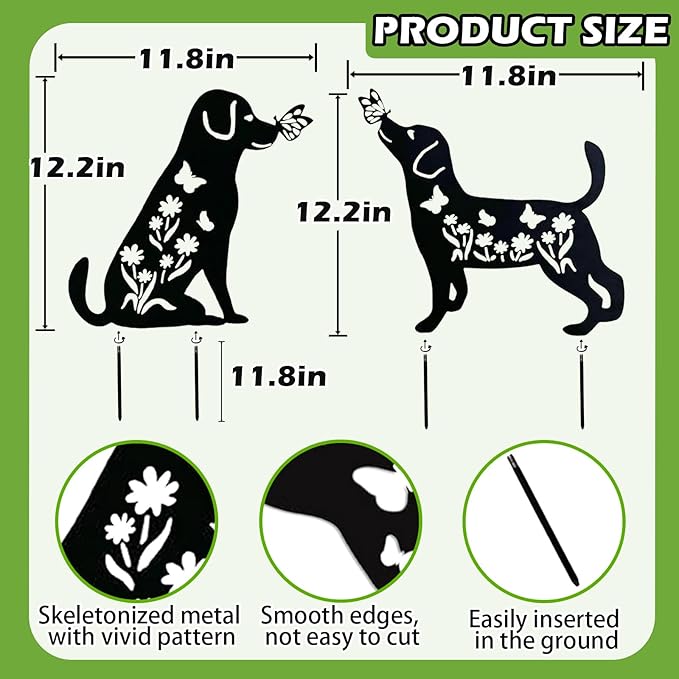 2 Pack Metal Dog Garden Decor for Outside - Unique Dog Statues, Decorative Garden Stakes, Labrador Pet Gifts for Women/Men, Silhouette Yard Art, Ideal for Decorating Backards, (10in)