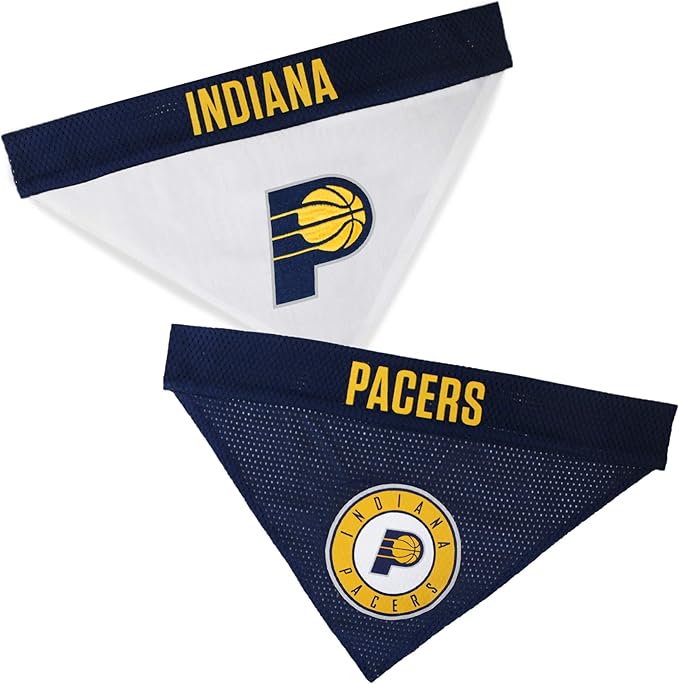 NBA Dog Bandana - Indiana Pacers Reversible Pet Bandana. 2 Sided Home & Away Sports Bandana with a PREMIUM Embroidery TEAM Logo, Small/Medium