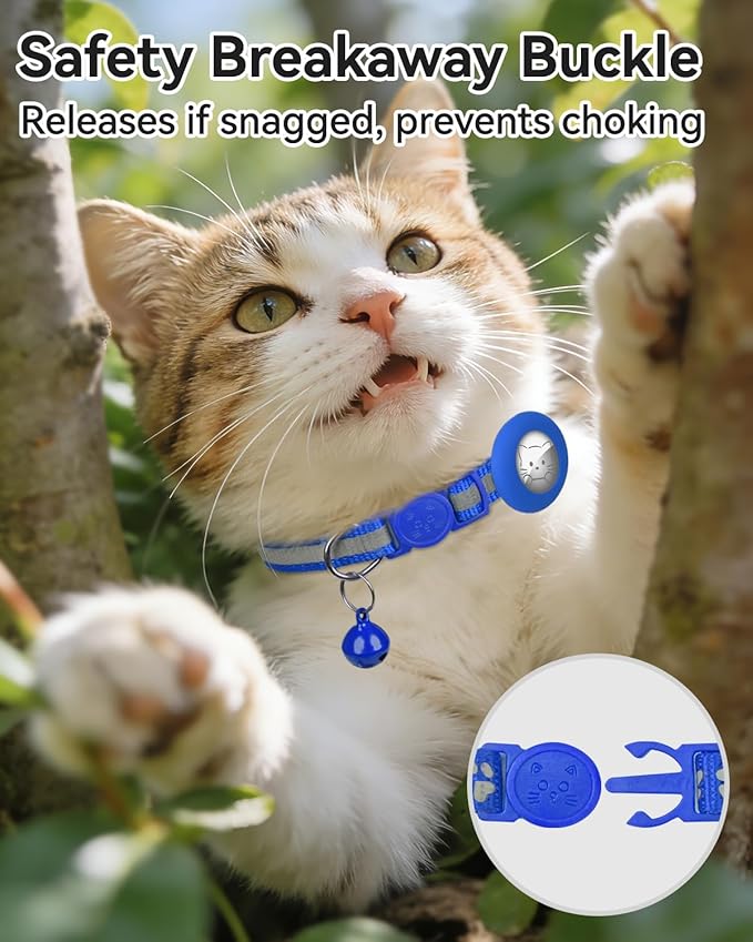 Joytale AirTag Cat Collar 2 Pack with Breakaway Safety Buckle, Reflective Cats Collar with AirTag Holder, Adjustable 7.5-12.5 Inch, Anti-Fraying Lightweight for Girl Boy Kitten, Navy Blue