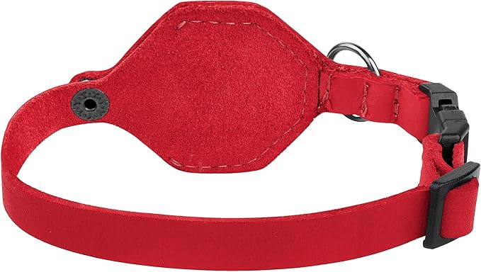 Breakaway Airtag Cat Collar with Removable Bell - Leather Soft Pet Collar with Apple Air Tag Holder - Adjustable GPS Collars for Girl Boy Cats Kitten Puppy - Lightweight, Cute and Comfortable (Red)