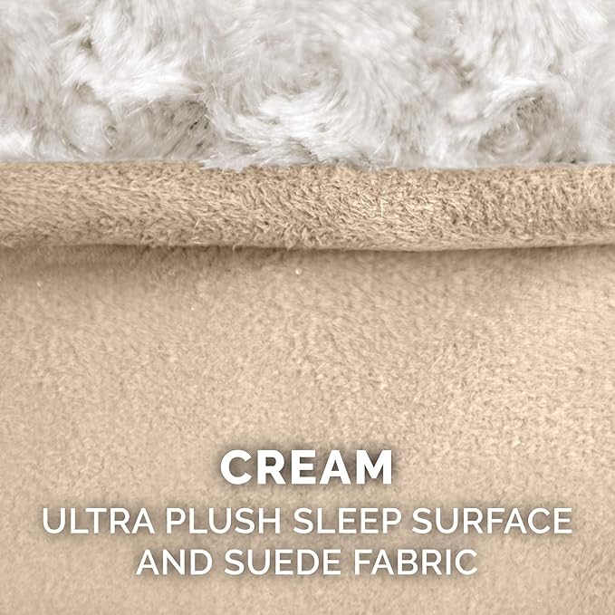 Furhaven Replacement Dog Bed Cover Ultra Plush Faux Fur & Suede Contour Luxe Lounger, Machine Washable - Cream, Jumbo (X-Large)