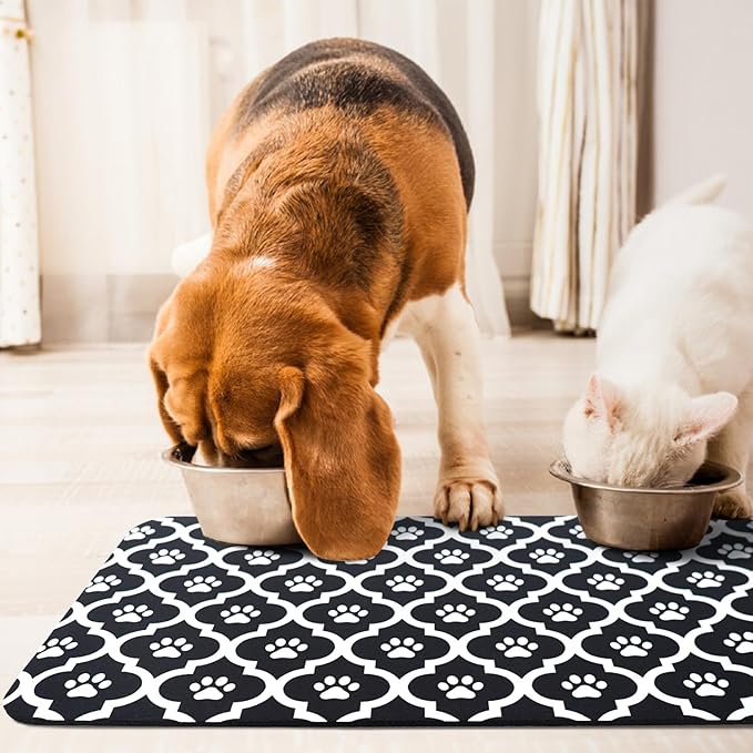 Dog Food Mat 16X24 Inch Pet Feeding Absorbent Mats for Floor Cat Water Bowl Placemats Non-Slip Washable Dog Mat for Food and Water