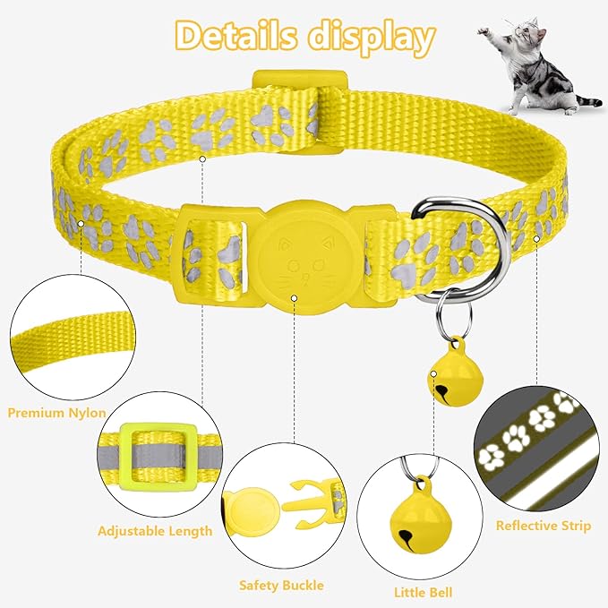 Taglory Kitten Collar Breakaway with Bell, 2 Pack Girl Boy Pet Kitten Collar Adjustable 6-8 Inch for 2-6 Months Cat, Yellow