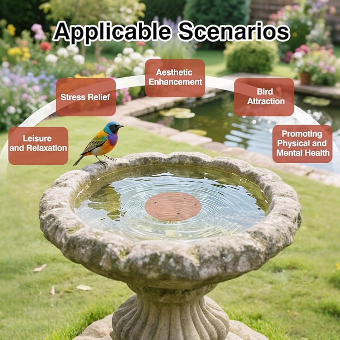 Bird Bath Copper Disc- Reinforced 99.99% Pure Copper Bird Bath Purification Basin with Three-Point Support Providing Physically Safe Clean Water Suitable for Outdoor Bird Baths
