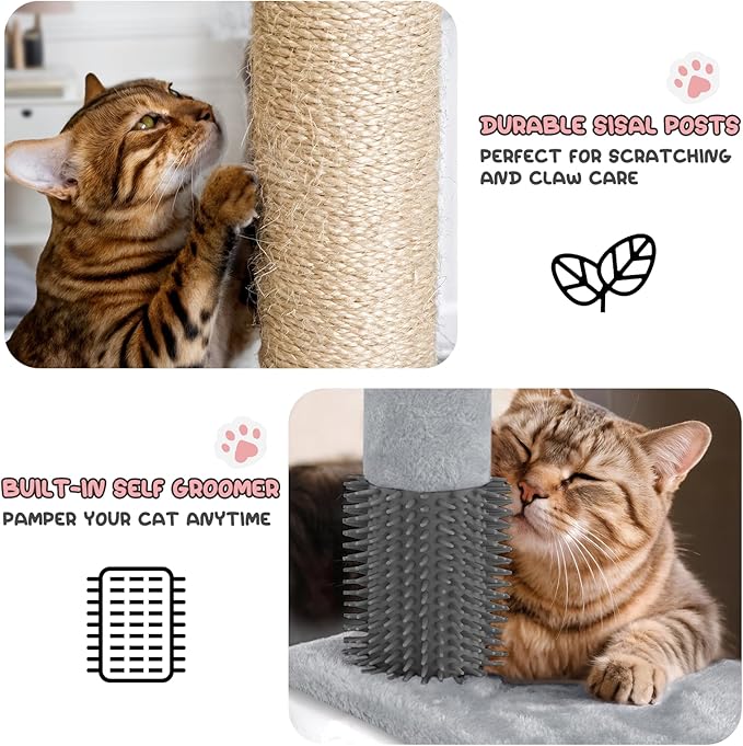 MoNiBloom 70 Inch Cat Tree Tower for Indoor Cats Large Adults, Tall Cat Tower with Scratching Post, Multi-Level Furniture Activity Center with Cat Condo Pet Play House, Light Grey