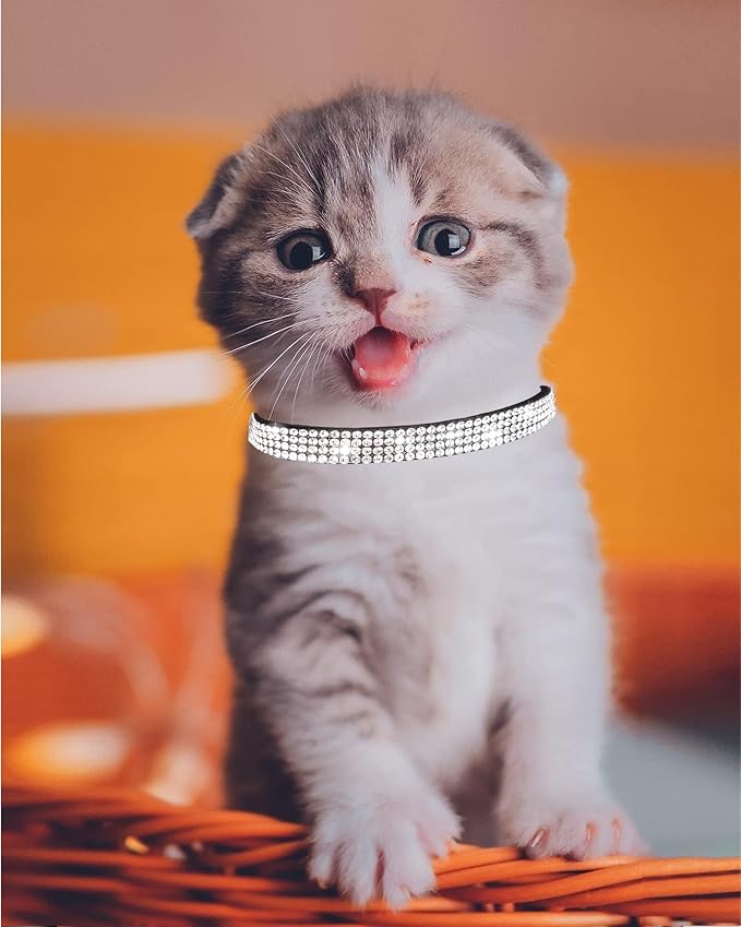 Cat Collars for Girl Cats with Rhinestone Soft Velvet,Breakaway Cat Collars with Bell,Adjustable Safe Kitten Collar (Black)