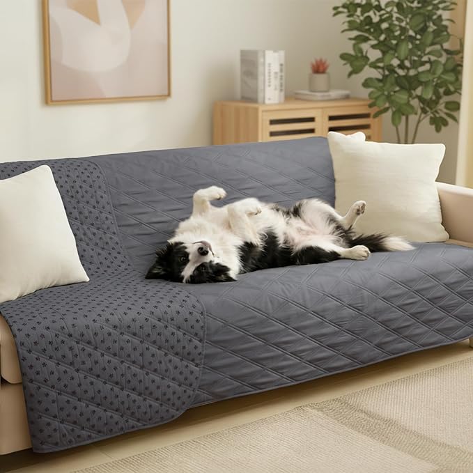 Luciphia 100% Waterproof Couch Cover Blanket for Dogs Anti-Slip Pet Couch Protector Sofa Mat Puppy Cat with Non-Slip Bottom, Grey, 52x82 Inch