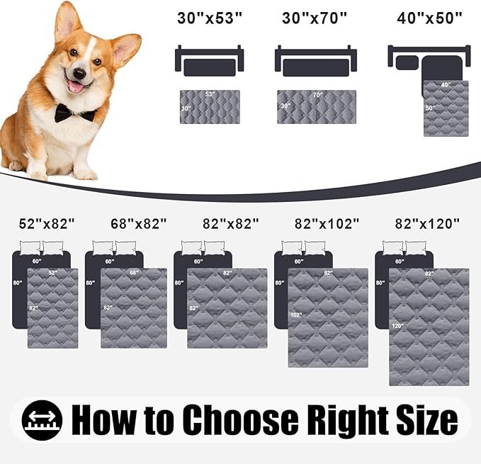 Smiry Waterproof Dog Bed Cover Blanket, Soft Reversible Pet Blanket, Washable Leakproof Cats Dogs Couch Cover for Sofa, Couch, Furniture, Plaid (30x70 Inch, Grey/Dark Grey) (Pack of 2)