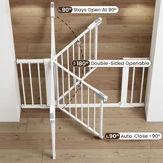 Mumeasy Baby Gate Extra Wide, 29.5"- 51.5" Pressure Mounted Dog Gate with Walk Through Door, Auto Close Pet Gate for Stairs,Doorways,House