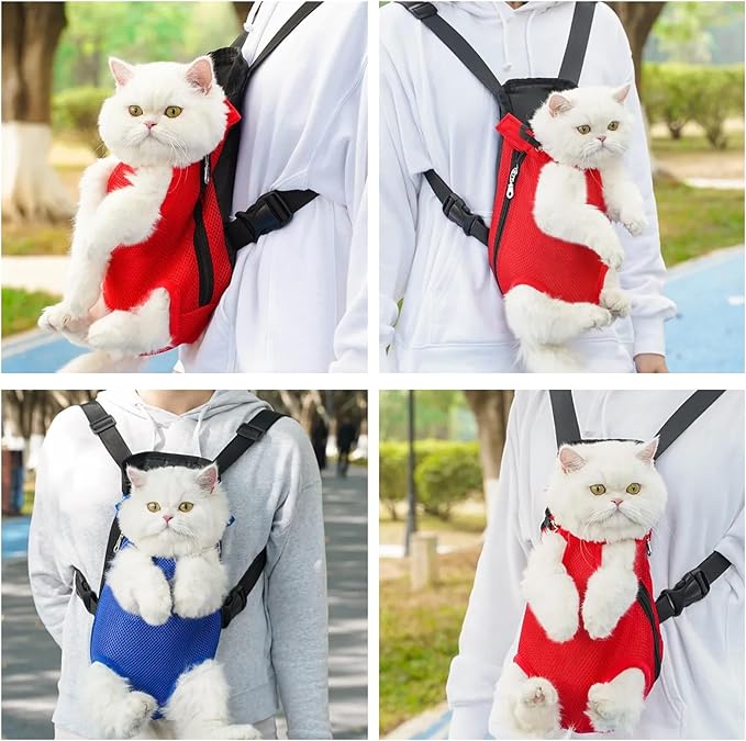Dog Carrier Backpack, Adjustable Puppy Front Carrier Backpack, Ventilated Dog Chest Carrier for Hiking Camping Travel, Sling Bag for Small Medium Dog Cat Rabbit Puppies, Suit 3-5 lbs (Red, S)