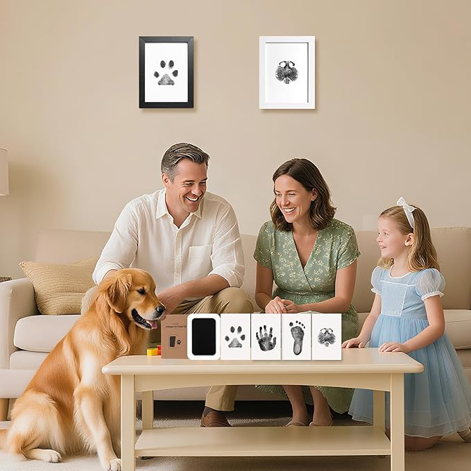 Inkless Paw Print Kit for Dogs,Cats & Babies - Clean Touch Dog Nose & Baby Handprint Kit,Mess Free Dog Paw Print Kit,4-Pcs Ink Pads & 2 Wooden Frames - Keepsake Gifts for Pet Lovers,New Moms