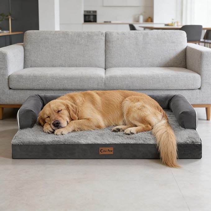 Orthopedic Dog Beds for Extra Large Dogs, Waterproof Egg Crate Foam XL Dog Bed with Sides 45x35Inch, Big Dogs Couch Beds with Removable Washable Cover and Nonskid Bottom, Dark Grey