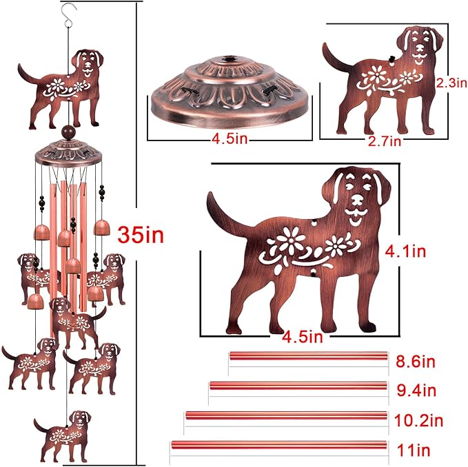 Outdoor Dog Wind Chimes, Gifts for Mom & Grandma & Woman & Family & Neighbor, Dogs Decoration for Home,Garden,Balconies,Room,Patio,Indoor, Mobile Wind Catcher, Memorial Windchime, Blessing Wind Bells