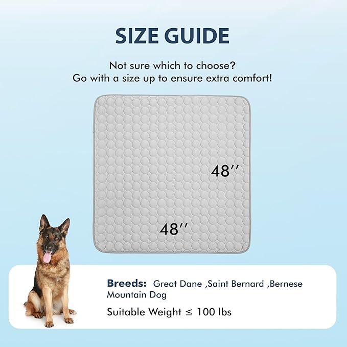 MICROCOSMOS Summer Cooling Mat & Sleeping Pad- Water Absorption Top, Materials Safe, Easy Carry, EZ Clean. Keep Cooling for Pets, Kids and Adults.(Grey, 48" x48")