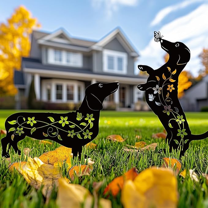 Dog Garden Decor for Outside, Dachshund Gifts for Dog Lovers, Rust Proof Metal Black Silhouette Decorative Garden Stakes for Yard, Patio, Lawn Decorations, Dachshund Outdoor Decor Yard Art