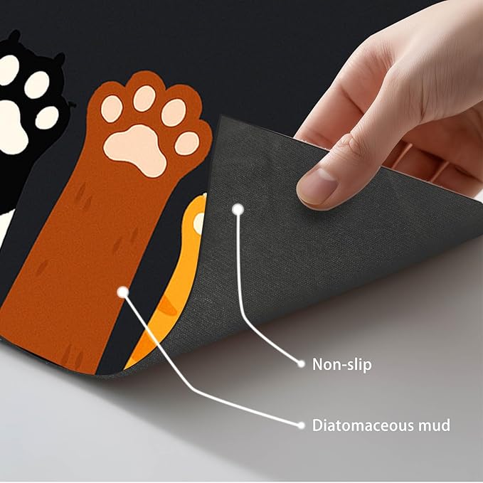Cute Animal Paw Pet Food Mat Non Slip Spill Proof Feeding Pad for Cats Kittens Small Dogs Food and Water Bowl Mat Easy Clean Fast Dry Placemat for Pet Feeding Area Kitchen Decor 20" x 12"