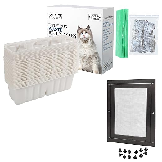 20-Pack Disposable Litter Box Waste Receptacles Compatible with Littermaid Waste Receptacles, and 7.87" x 9.84" Pet Screen Door Flap Compatible with Doggy Fits Dogs & Cats Under 30 Lbs