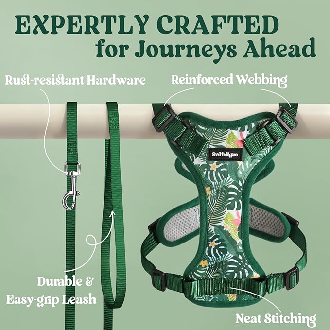 rabbitgoo Cat Harness and Leash for Walking, Escape Proof Soft Adjustable Vest Harnesses for Cats, Easy Control Breathable Reflective Strips Jacket,Rainforest Green,XXS