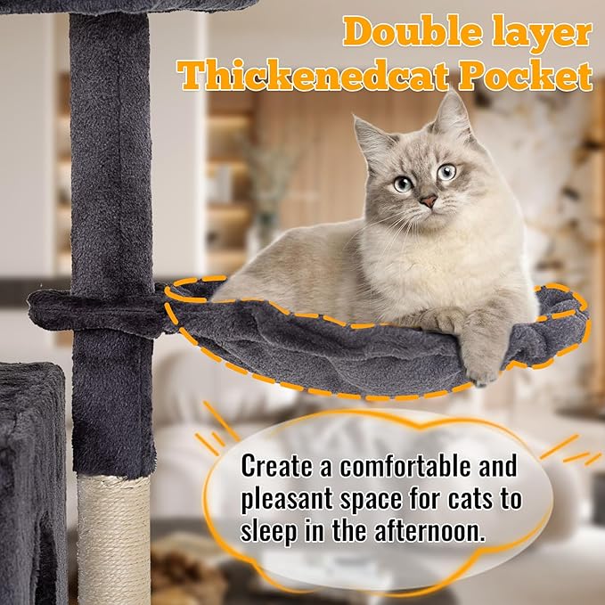 FDW | 37.8" Cat Tree Tower | Dark Gray | Multi-Level Indoor Activity Center with Sisal Scratching Posts, Condos, Plush Perches, Hanging Cat Toys | Sturdy, Easy to Assemble | for Kittens & Adult Cats
