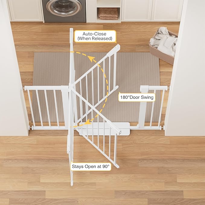 Cumbor 2 Pack 29.7"-48" Baby Gate for Stairs, Mom's Choice Awards Winner-Dog Gate for Doorways, Pressure Mounted Auto-Close Pet Gates for Dogs Indoor, Safety Child Gate with Easy Walk Thru Door,White