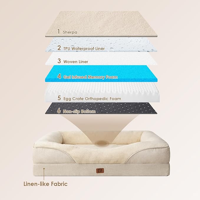 EHEYCIGA Orthopedic XL Dog Bed for Large Sized Dog, 42x30x7.5 Inch Extra Large Memory Foam Dog Couch Bed with Sides, Waterproof Liner & Washable Removable Cover, Bolster Pet Sofa, Beige