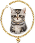 HOWWFALY Dog Collar and Cat Chain Necklace Stainless Steel Adjustable 18K Gold Heart-Shaped Necklace for Small Pets Cats Kitten Puppy (Gold, 7 inch)