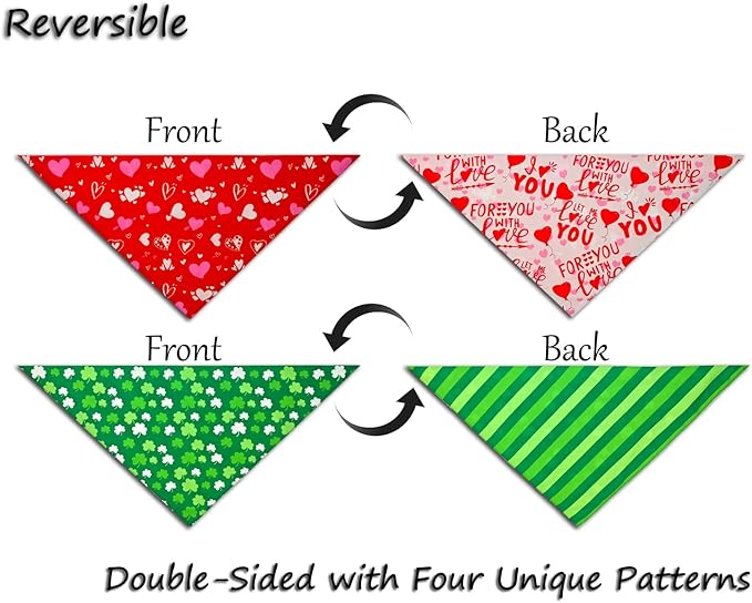 Valentine's & St. Patrick's Day Dog Bandana Set 2PCS-XLarge,Holiday Party Costumes,Pet Scarves for Boys and Girls,Dog Outfit Gifts for XLarge Dogs,Diverse Festive Styles