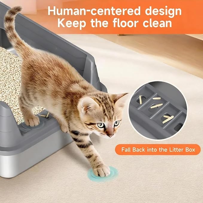 Stainless Steel Cat Litter Box, Odor Free Metal Litter Box with High Sides Lid, Open Top Low Entry Litter Pan Include Scoop Easy Cleaning Anti-Scratch Kitty Cat Box Anti-Urine Leakage, Non-Sticky