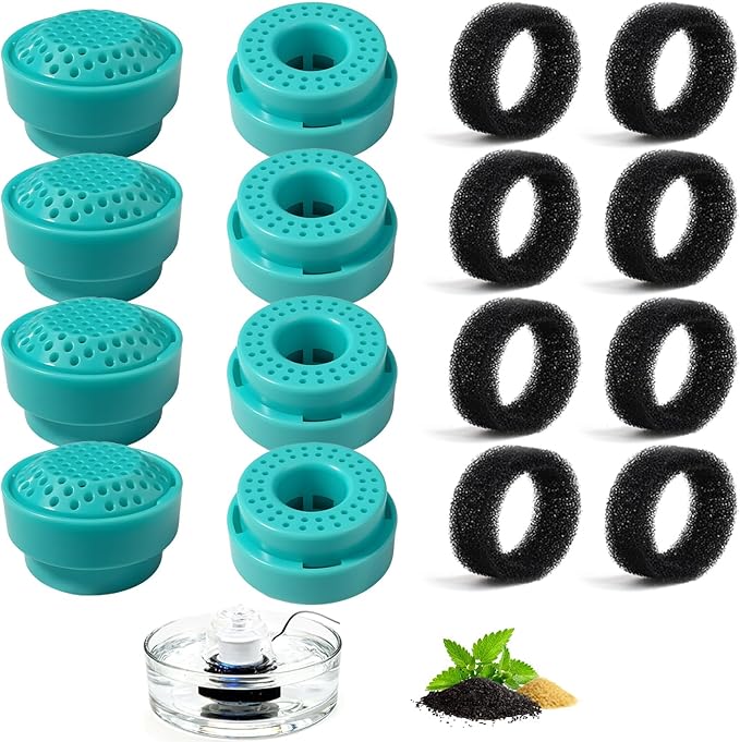 Glass Cat and Dog Water Fountain 90oz/2.7L, Compatible with Replacement Filters 8 Pack (with 8 Sponges)