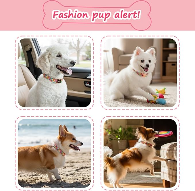 Cotton Dog Collar, Soft Adjustable Dog Collars for Small Dogs, Multi-Color Plaid Dog Collar for Small Medium Large Dogs, Cute Dog Collars Perfect for Girl or Boy Dog Collars-S