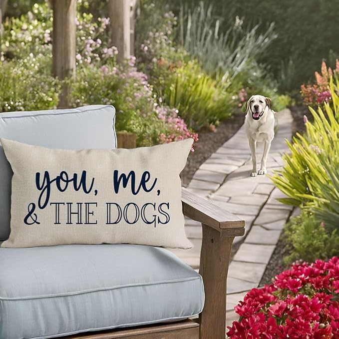 PANDICORN You Me & The Dogs Lumbar Throw Pillow Covers 12x20 Inch Outdoor Rustic Farmhouse Decorations Decorative Cushion Case Sign Pet Dog Lover Gifts for Women Home Sofa Couch Room Decor