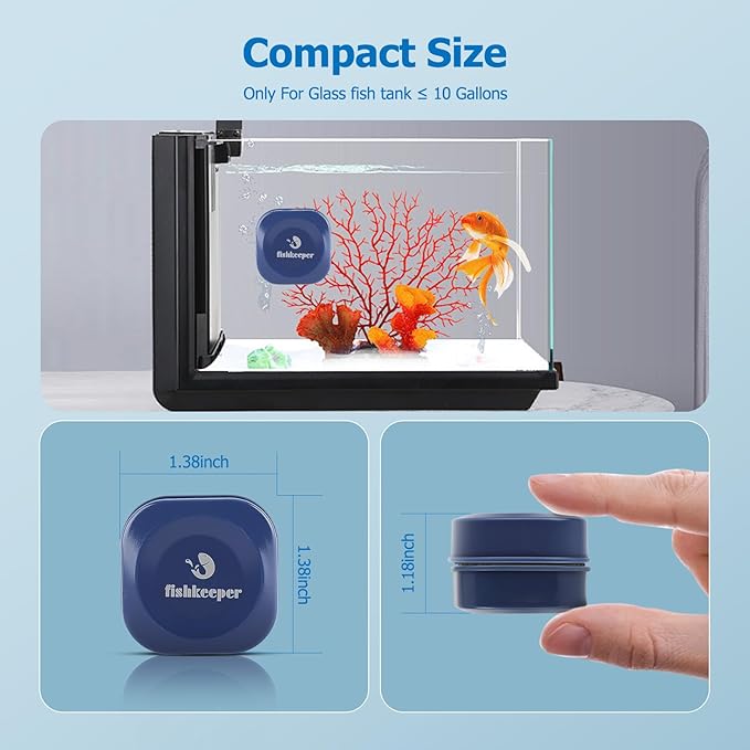 fishkeeper Mini magnetic Aquarium Glass Cleaner, Fish Tank Scrubber Cleaner Tools Double Side Cleaner with Super Strong Magnet for 0.39 Inch Thick Fish Tank (Only Galss Tank)(Non-Suspension)