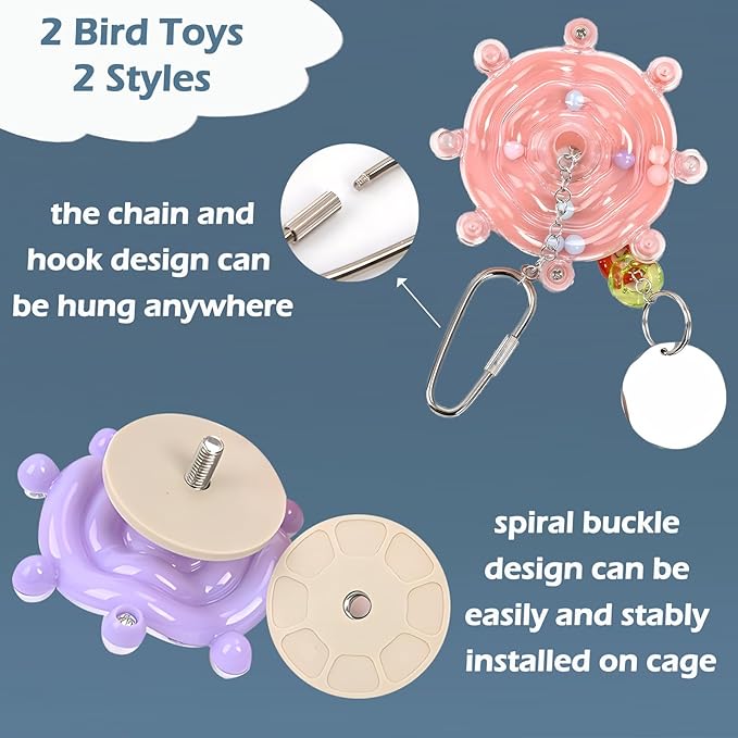 Bird Toys for Parakeets, Colorful Parakeet Toys Wheel, Interactive Spinner Rattle Parrot Toy, Cockatiel Toy for Bird Cage, Chewing Exercise for Conure, Budgies Enrichment Toy (4pcs, Rondom Color)