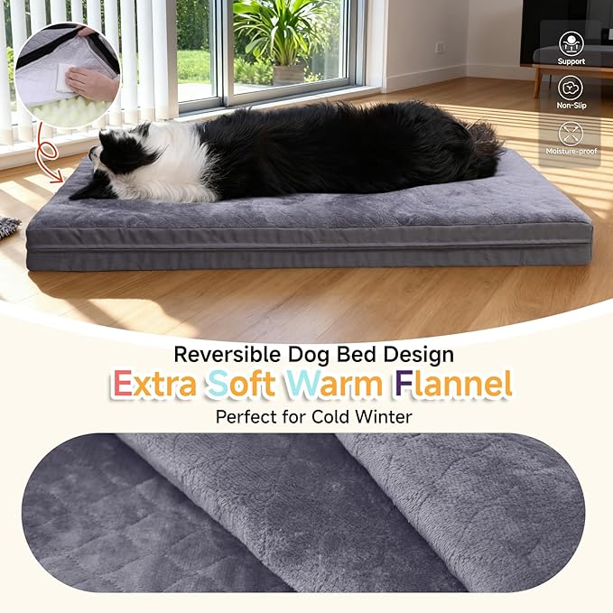 Waterproof Dog Bed for Large Dogs, Outdoor Orthopedic XL Dog Bed with Reversible & Washable Cover, Egg Crate Foam, Anti-Slip, 44" x 32", Gray