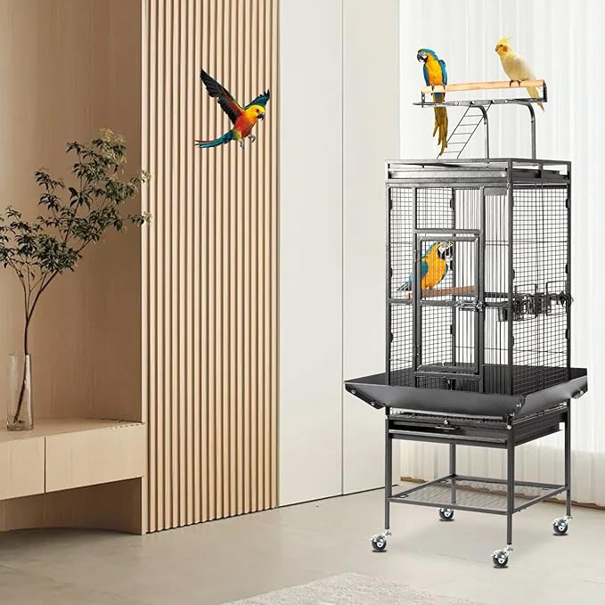 VINGLI Bird Cage with Rolling Stand for Parrots, Cockatiels, Budgies, Lovebirds, Small/Medium Birds (62“H with Play Top)
