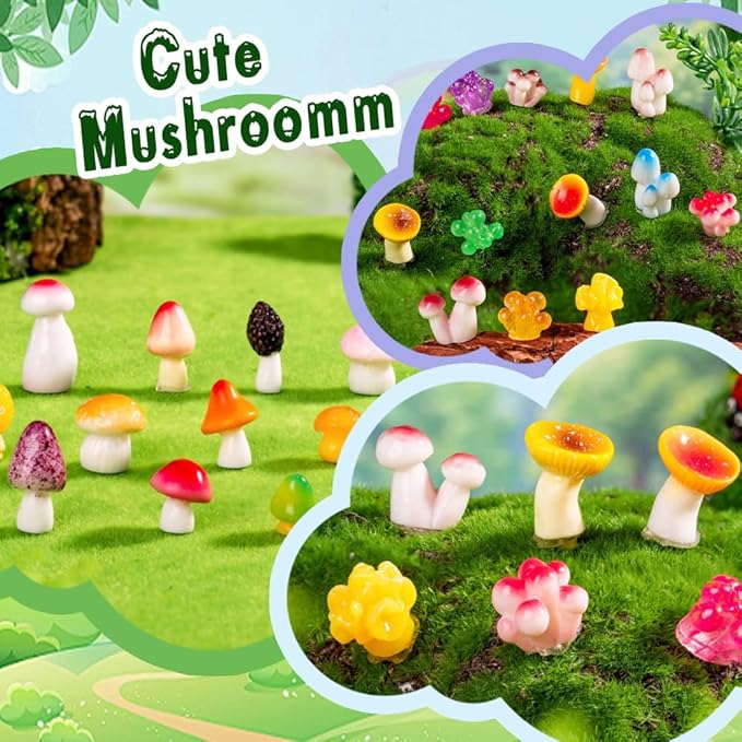 DIYDEC 80pcs Mini Resin Mushroom 80 Style Miniature Mushrooms Figures to Hide Small Tiny Resin Mushrooms Bulk for Dollhouse Decor Micro Fairy Garden Landscape Aquarium Tiny Party Favor Toys