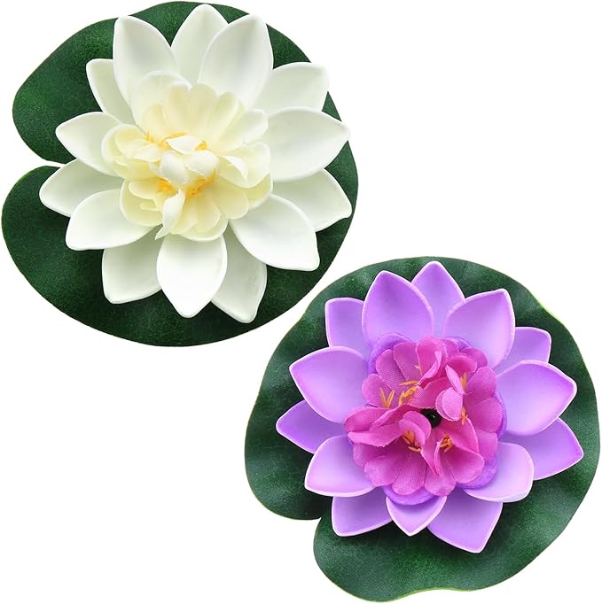 2PCS 10CM/3.94Inch Birdbath Fountain Accessory Lotus Leaf Flower Floating Spray Garden Supply Lotus Decoration Faux Artificial Lotus Flower for Garden Pond and Swimming Pool Decoration