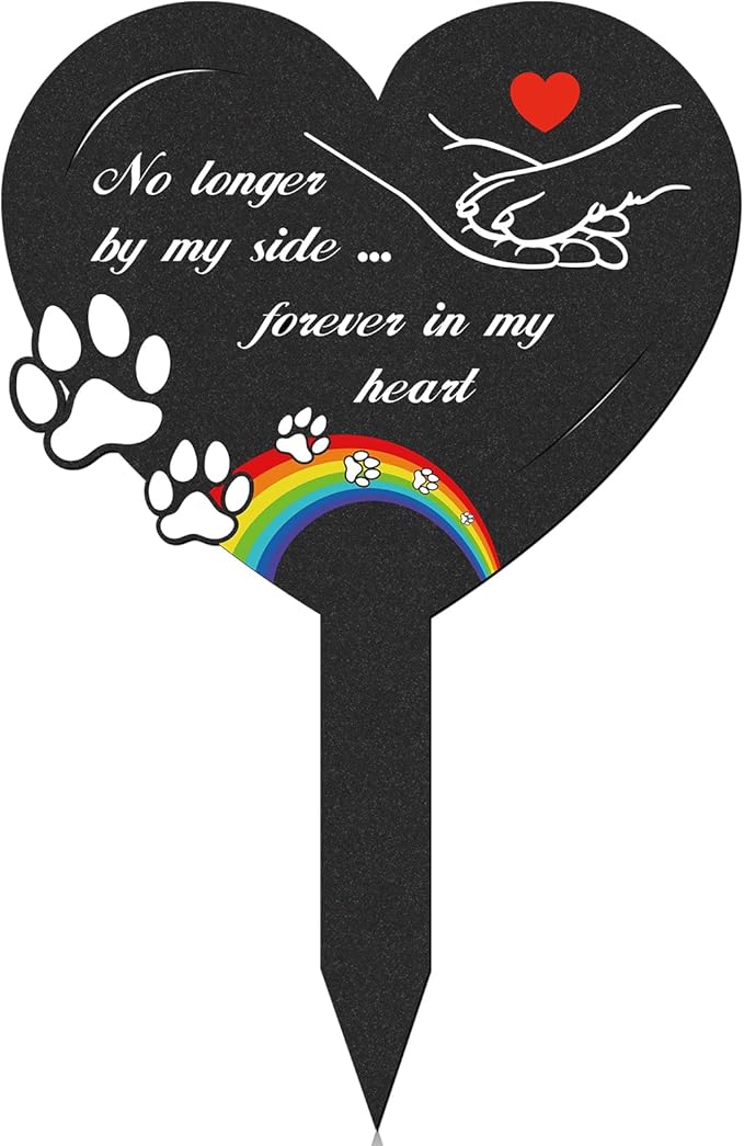 Dog Memorial Grave Stakes - Metal Pets Lover Cemetery Markers Decorations for Humans Heart Plaques Decor for Outdoor Garden Black Bridge Rainbow Personalized Sympathy Yard Remembrance Gifts