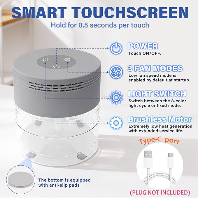 Water Air Purifier, Water Based Air Purifier for Home with 24H Auto Shut-off, 3 Speeds, Air Washer with 8 LED Night Lights, Air Freshener Revitalizer for Bedroom Office Room Pets Smoke