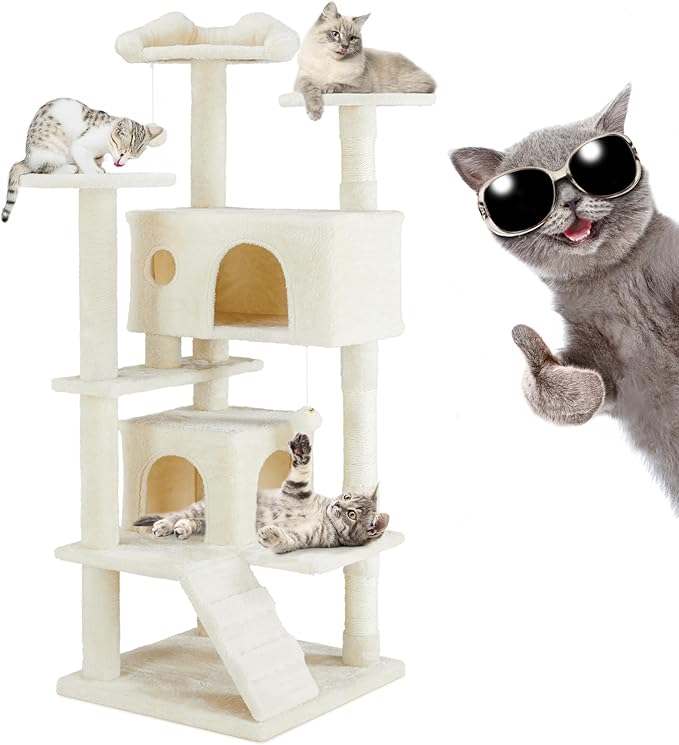 54 Inches Multi-Level Cat Tree Tower, Cat Tree Tower Furniture Activity with Scratching Post, Cats House Play, Toys and Condo for Indoor Kittens, Navy