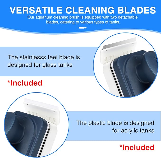 fishkeeper Aquarium Strong Magnetic Glass Cleaner Brush, Fish Tank Algae Magnet Cleaning Tool with 2 Detachable Scrapers, Mag Float Scrubber for 0.25-0.375Inch Glass and Acrylic Tanks