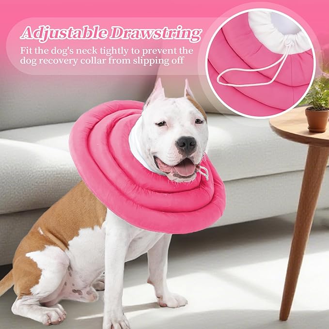 IDOMIK Dog Recovery Collar, Waterproof Soft Dog Cone After Surgery, Comfy Protective Elizabethan Collar Alternative for Dogs Cats, Adjustable Pet Neck Donut Cone Anti-Licking Biting Wounds,Rose,M
