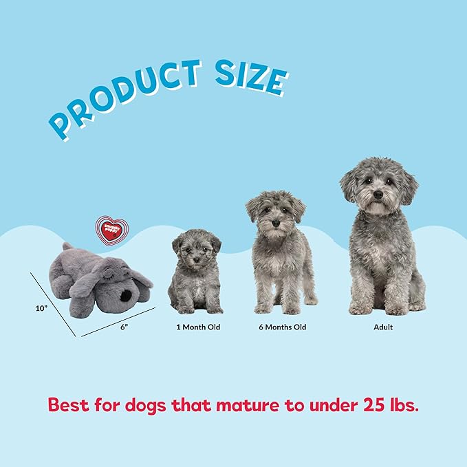 Snuggle Puppy Junior Heartbeat Puppy Toy - Heartbeat Puppy for Dogs - Pet Anxiety Relief and Calming Aid - Comfort Dog Toy - Behavioral Training and Sleep Aid Cuddle Buddy - Grey
