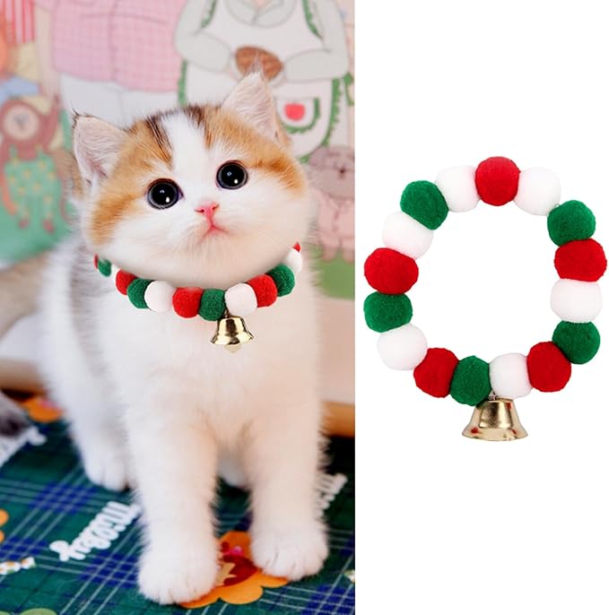 Lionheart Pom-Pom Plush Ball Elastic Collar for Cat Pet Christmas Costume Soft Funny Dog Collar Xmas Party Accessories Headgear