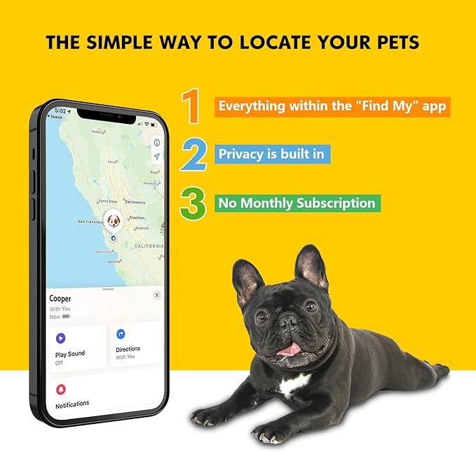 GPS Tracker for Dogs – Smart Dog Collar & Pet Tracker with Real-Time Location, No Monthly Fee, Unlimited Range (iOS Only) – Fits Small to Large Dogs(Locator Included) (Black)