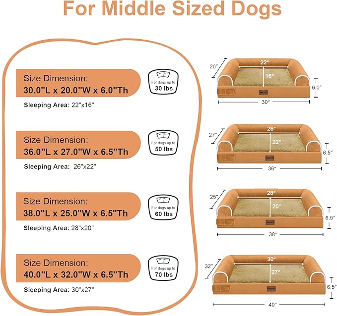 Large Dog Bed Orthopedic Washable: Beds Bolster XL Bed Big XLarge Dogs Egg Crate Foam Couch Sofa Waterproof with Removable Cover - Orange