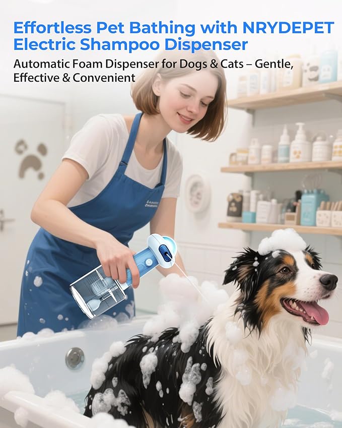 Upgrade Waterproof Electric Dog Shower with Automatic Soap Dispenser, Magnetic Charging Shampoo Frother, and Bubble Machine for Pets - Blue