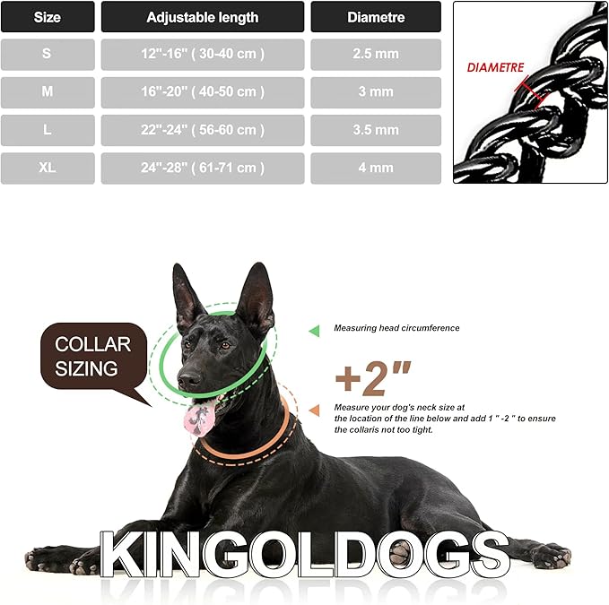 Black Dog Chain Collar Stainless Steel Black Dog Collar Adjustable Walking, Metal Cuban Link Dog Collar Chew Proof Double Row Chain Dog Collar for Large Small Medium Dogs