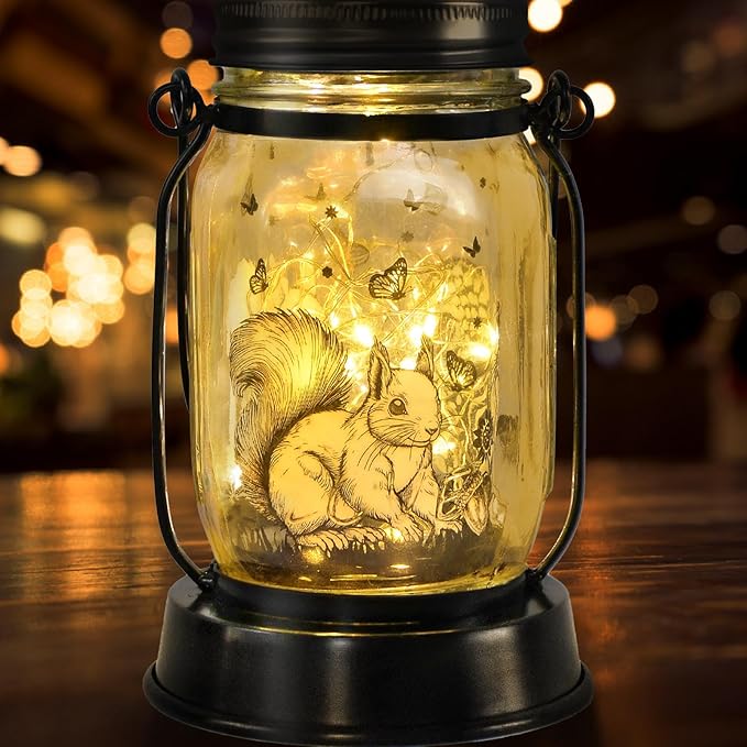 kyoryuger Squirrel Gifts for Women/Men Squirrel Solar Lanterns Mom Birthday Animal Lovers Lantern Pet Loss Tree Rat Lights Solar Garden Decoration for Yard, Patio,Backyard,Porch Torches